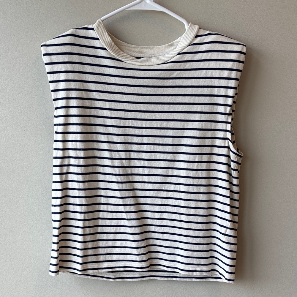 J. Crew White Tank with Navy Stripes